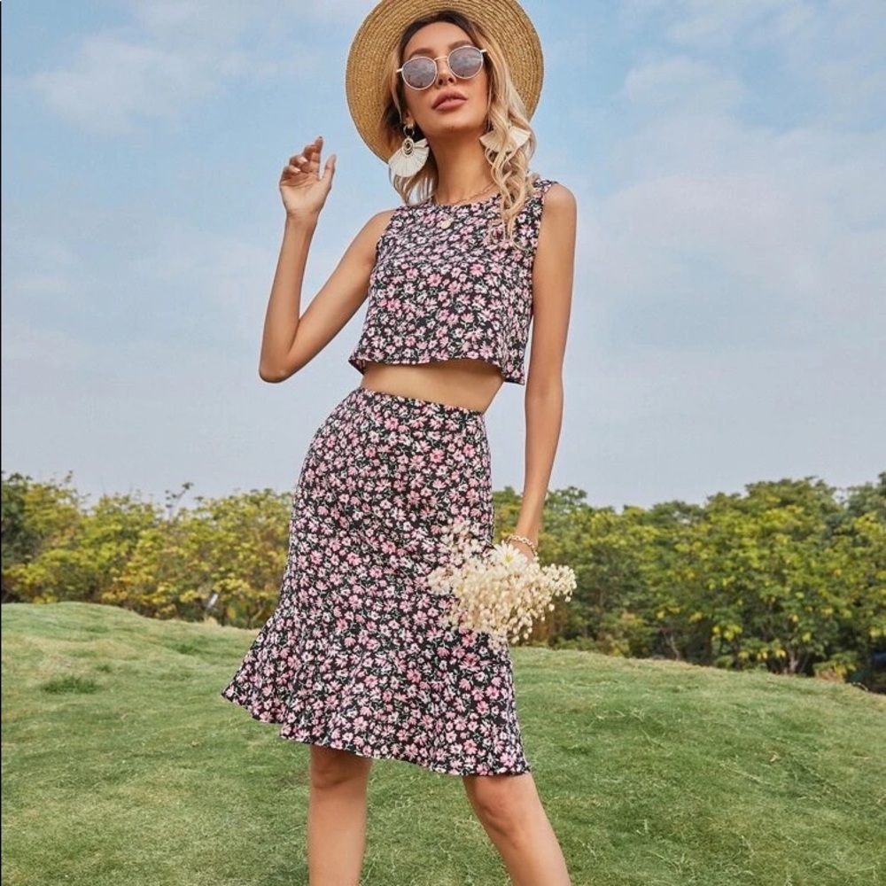 SHEIN Floral Top and Skirt Set